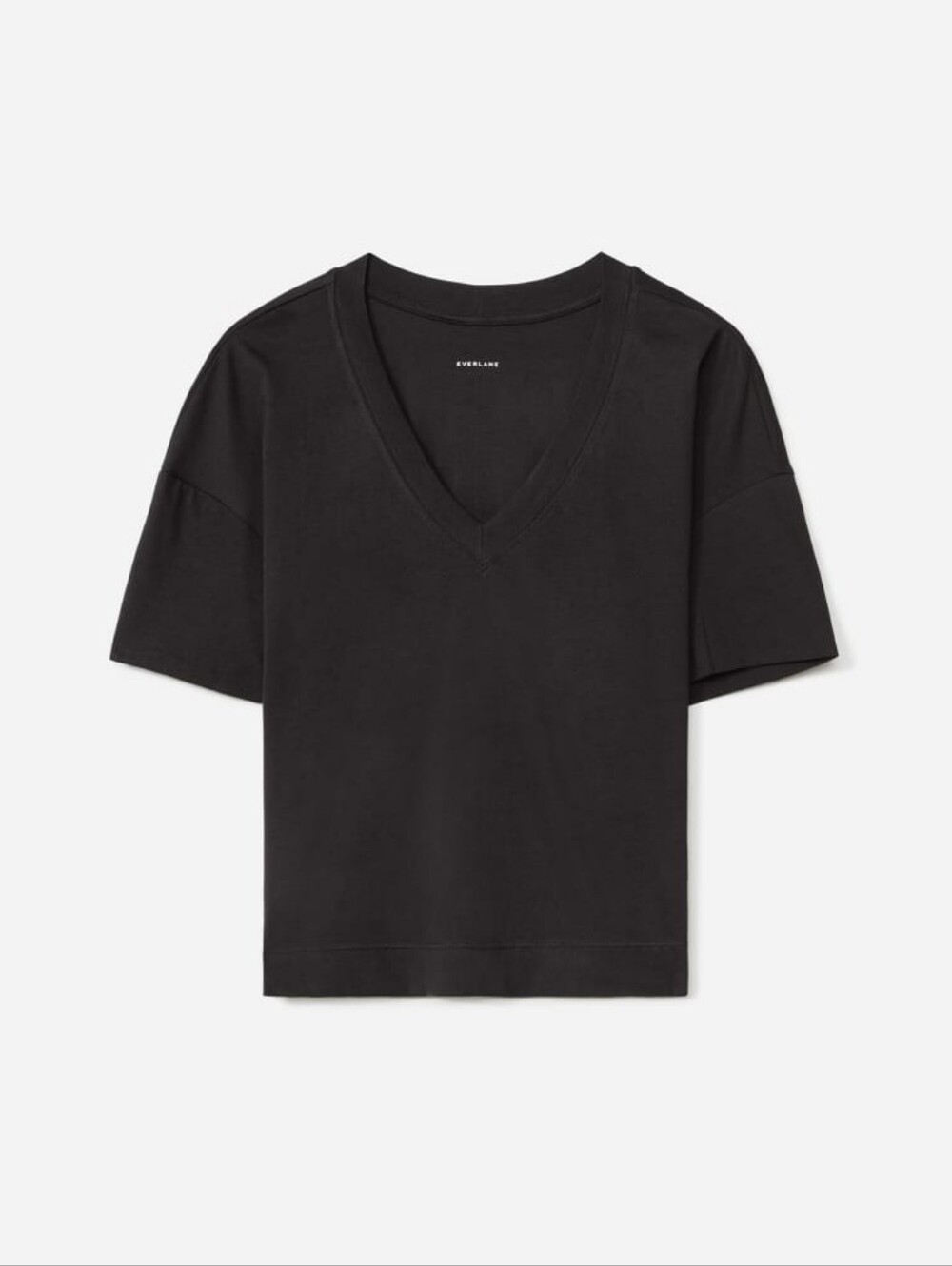 Everlane black organic cotton slouchy boxy v-neck short sleeve tee